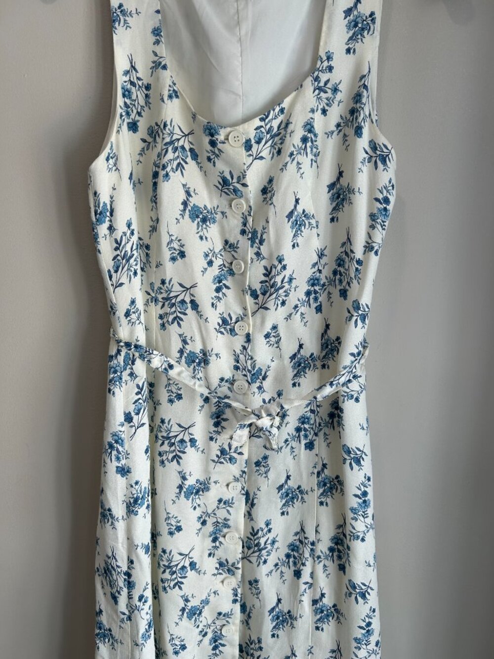 Blu Pepper Blue Floral Midi Dress Button Front Tie Waist Cottagecore Sundress M - Picture 6 of 11